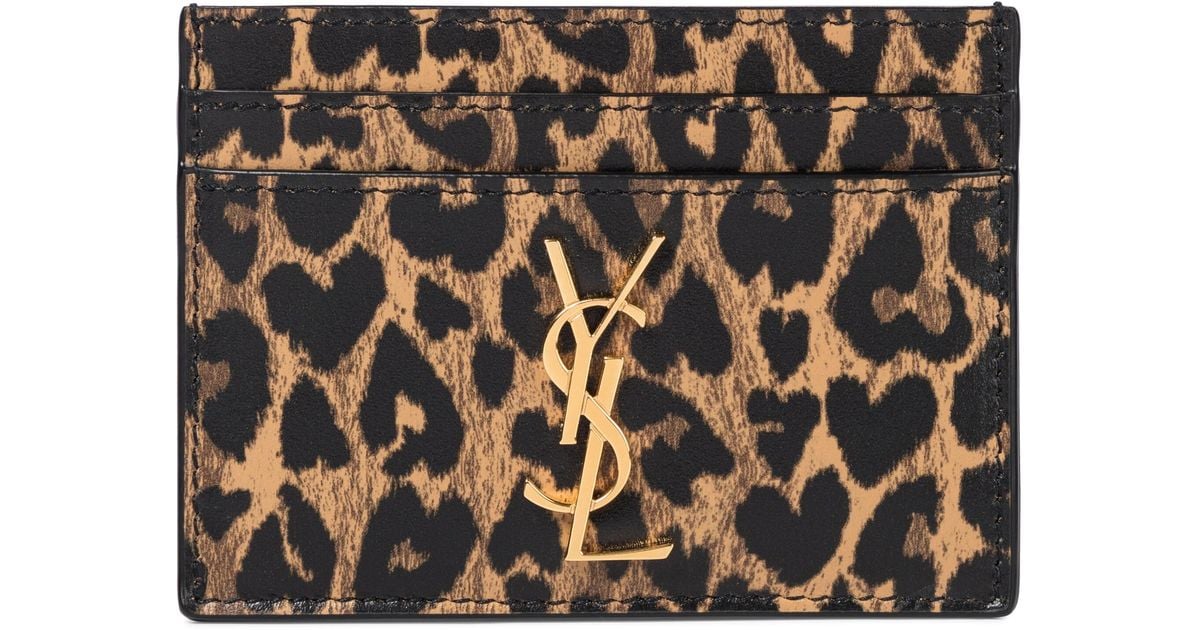 Portacarte Monogram in pelle leopardata di Saint Laurent in