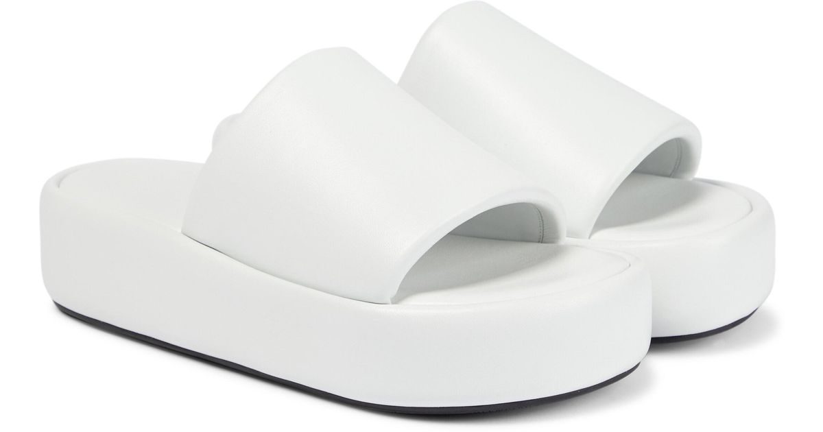 Balenciaga Rise Leather Platform Slides in White | Lyst Canada