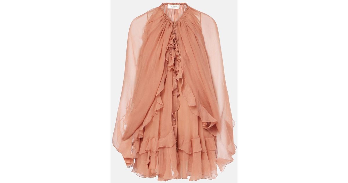 Ricky Ruffle Chloé Ruffled Silk Muslin Cape in Pink | Lyst