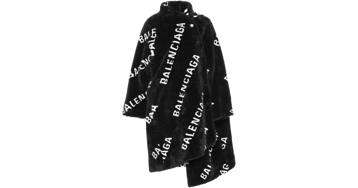 Balenciaga Logo Faux Fur Coat in Black | Lyst Canada