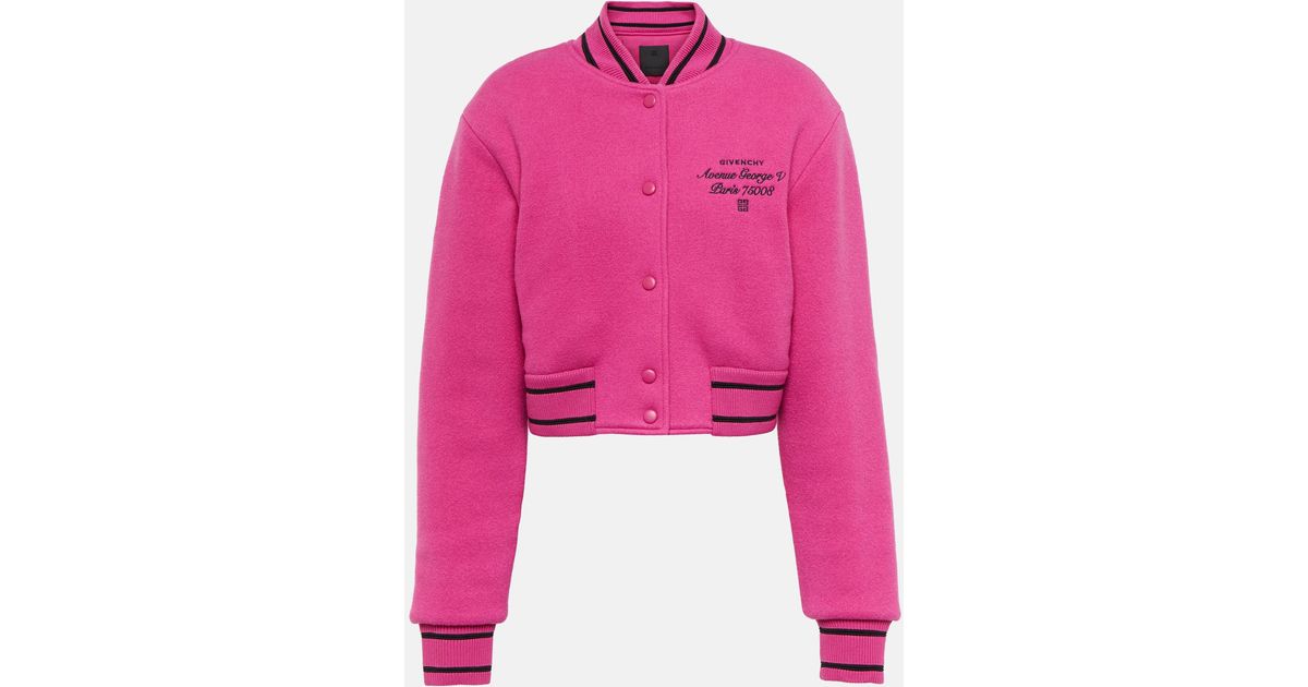 Givenchy Logo-embroidered Wool Bomber Jacket in Pink | Lyst