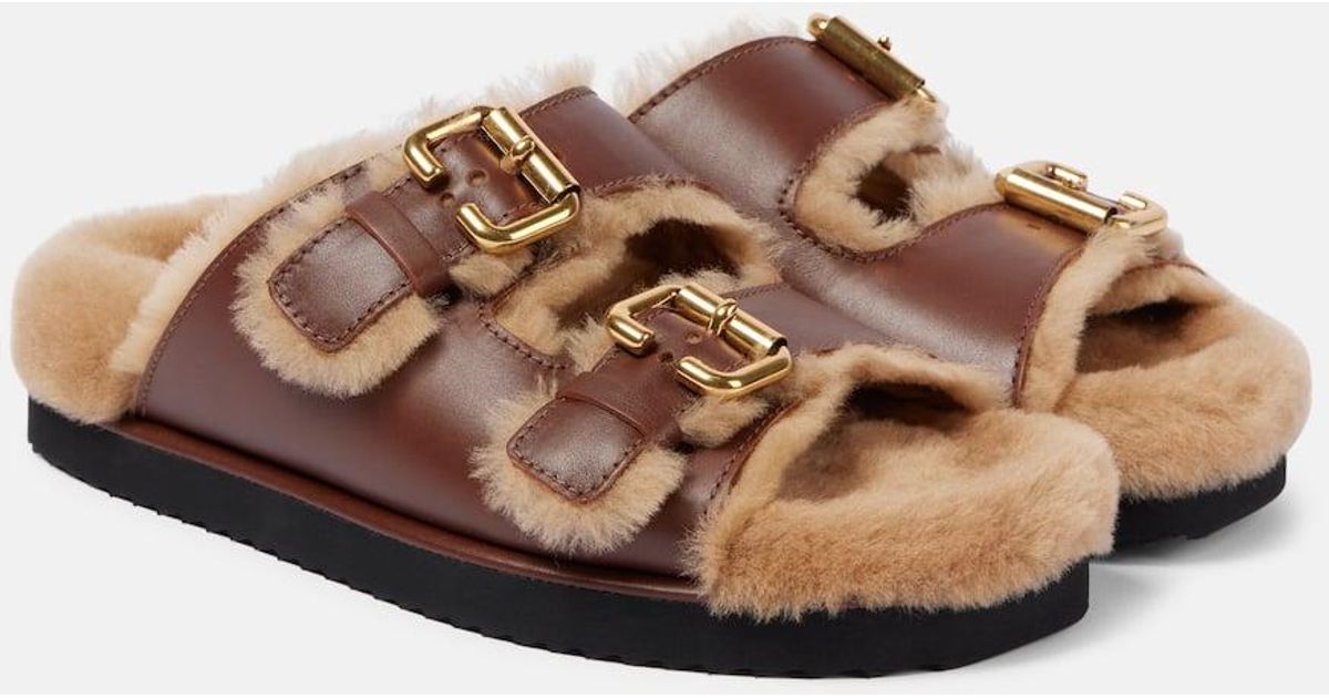 ＊CHLOE クロエ＊ Nil Shearling Leather Sandals Nil shearling-lined leather sandals in black - Chloe | Mytheresa