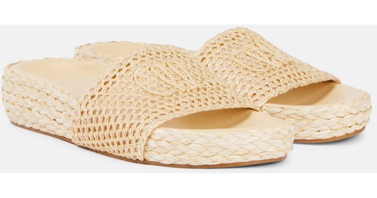 Chloé Isla Raffia-Effect Slides in Natural | Lyst Canada