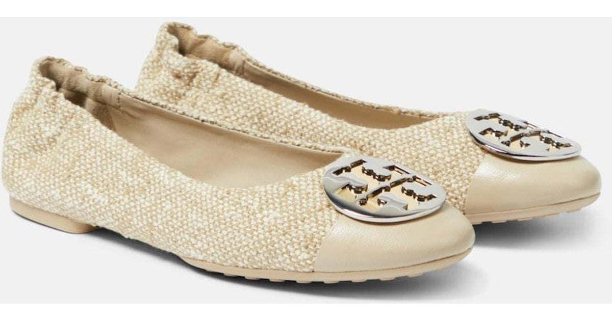 Tory Burch Claire Tweed Ballet Flats in Natural | Lyst UK