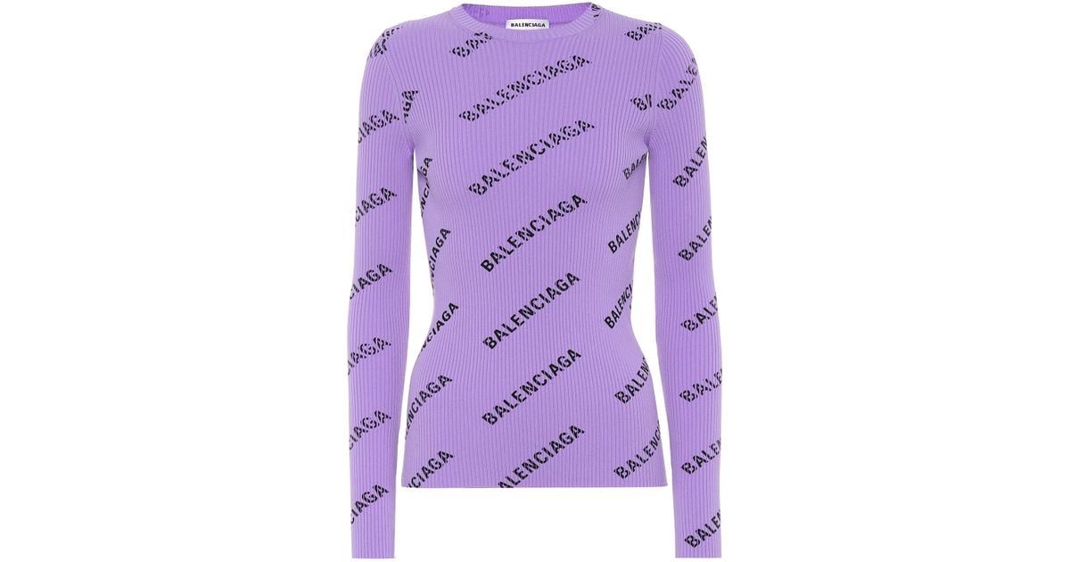 Balenciaga Allover Logo Ribbed knit Sweater in Purple Lyst Australia