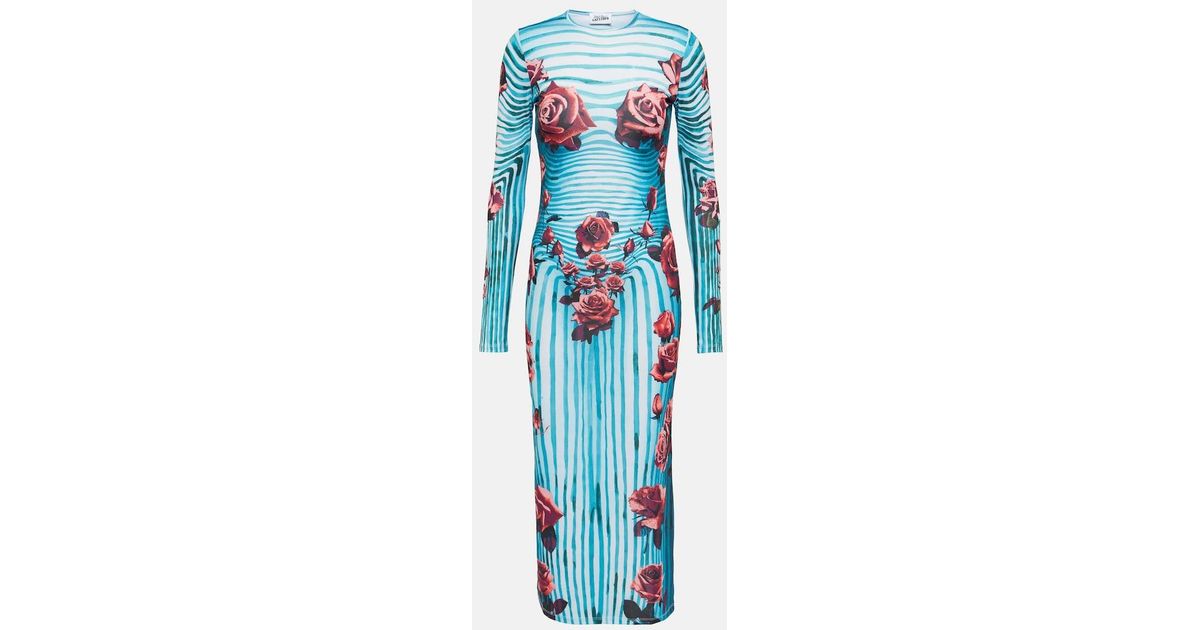 Jean Paul Gaultier Flower-Print Slim-Fit Stretch-Woven Maxi Dress in Blue |  Lyst
