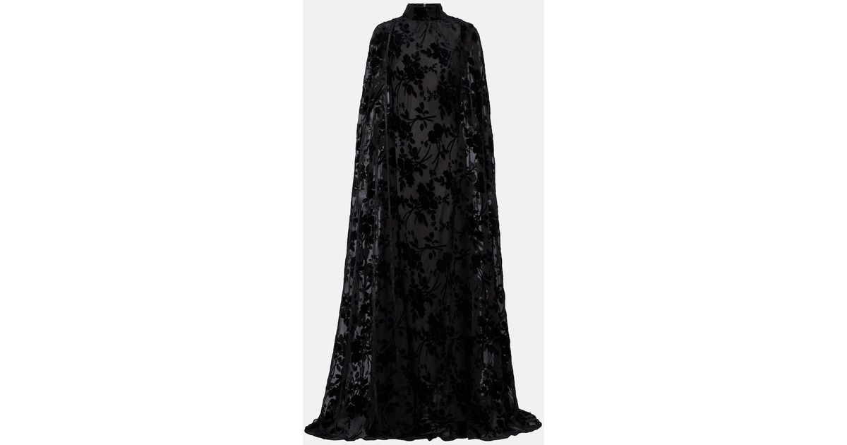 Rodarte Caped Floral Velvet Devore Gown in Black | Lyst