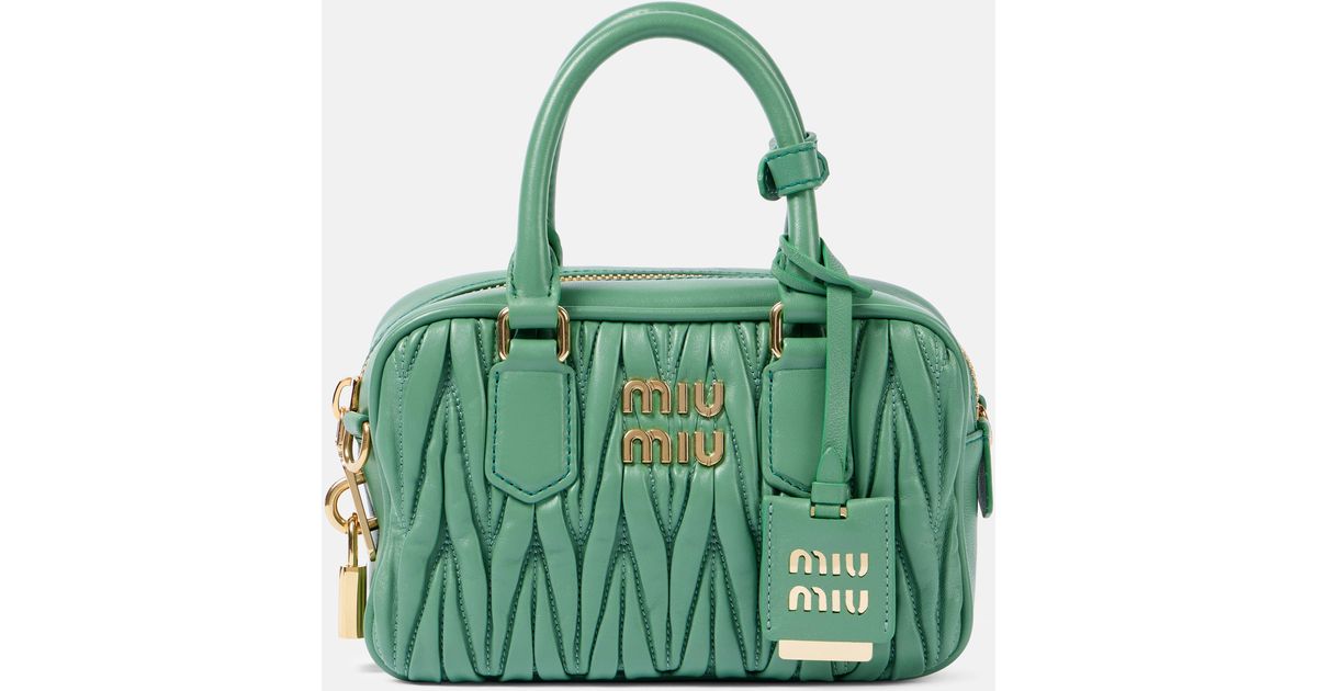 Miu Miu Arcadie Small Matelasse Leather Tote Bag in Green Lyst UK