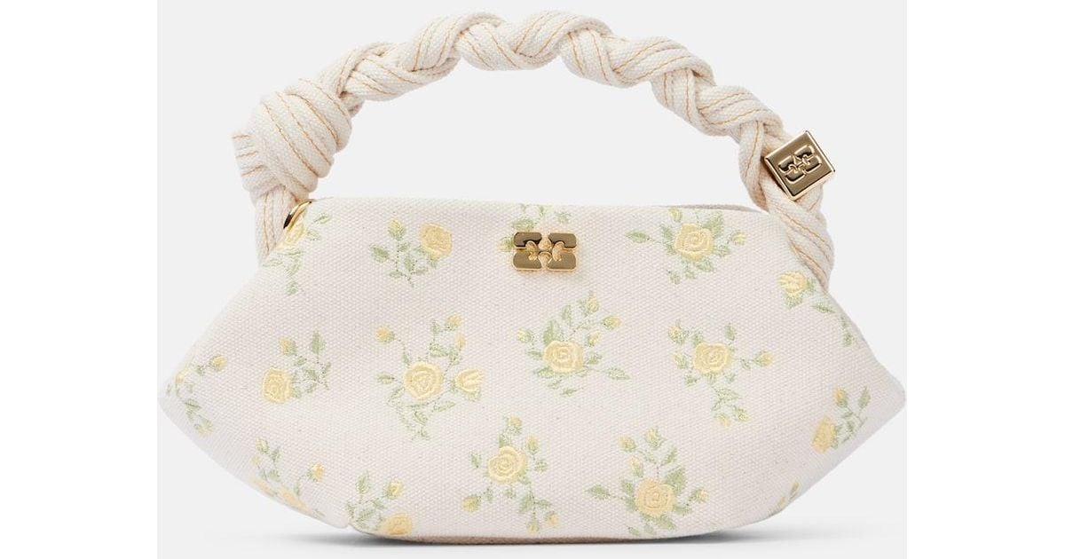 Ganni Bou Mini Floral Canvas Tote Bag in Natural | Lyst UK