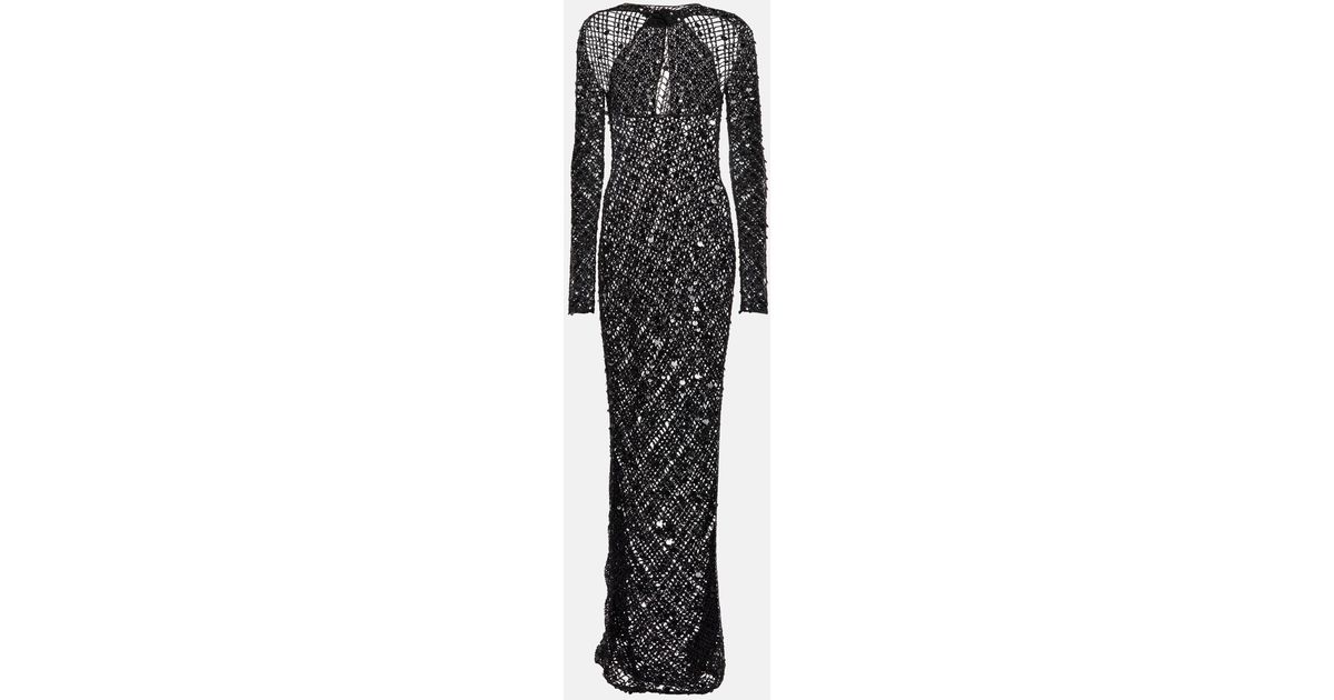 Coperni Sequin-embellished Crochet Maxi Dress in Black | Lyst