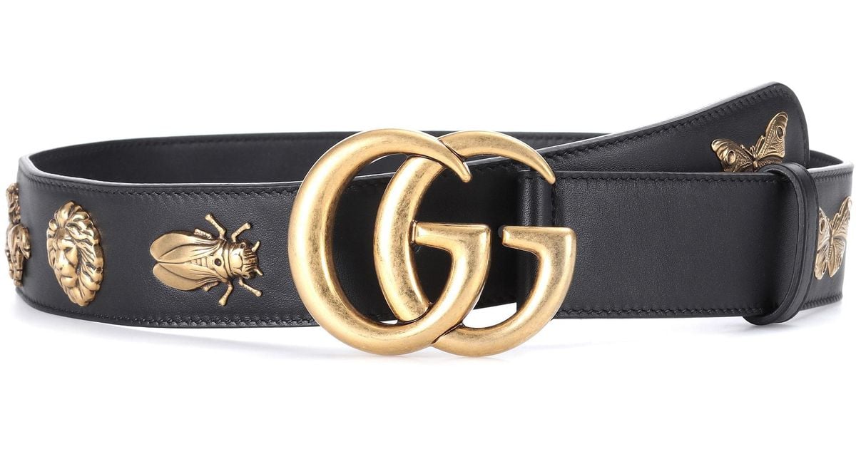 Gucci Embellished Leather Belt in Black 