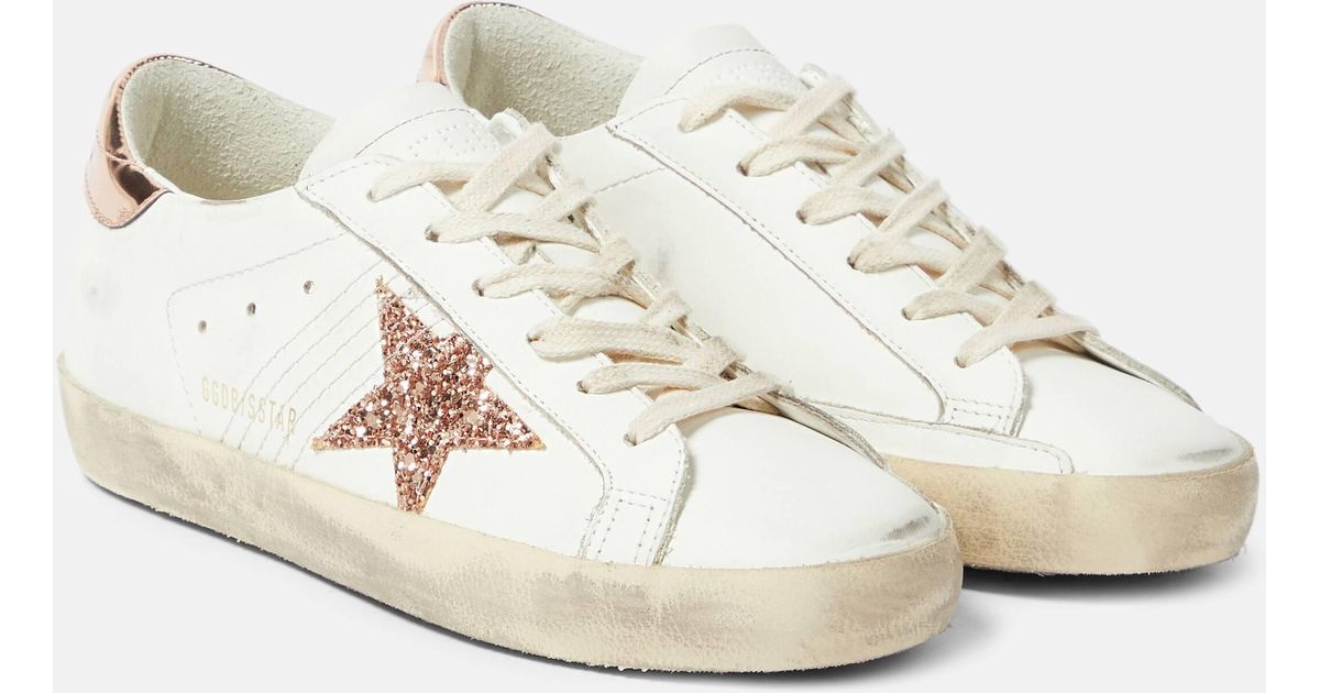 スニーカー Golden  Superstar Leather Upper Sneakers GOLDEN GOOSE Superstar glittered distressed leather sneakers