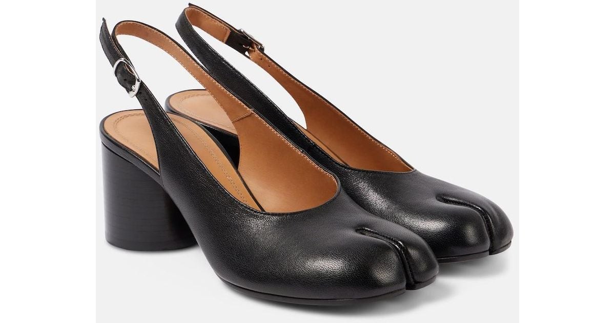 Maison Margiela Tabi Leather Slingback Pumps in Black | Lyst