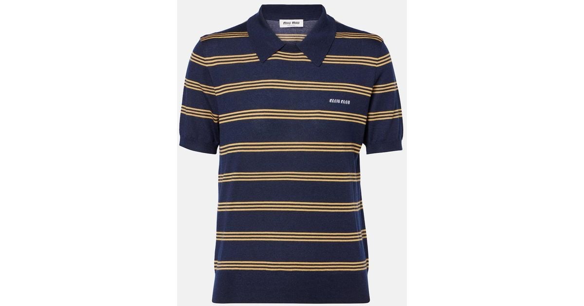 Miu Miu Knitted Silk And Cashmere Polo Shirt in Blue | Lyst
