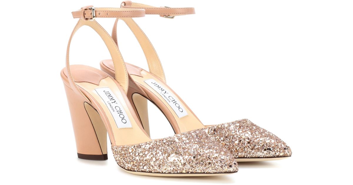 Jimmy Choo Micky 85 Leather And Glitter Sandals in Pink | Lyst