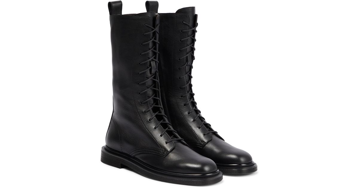 The Row Ranger Lace-up Leather Boots in Black | Lyst