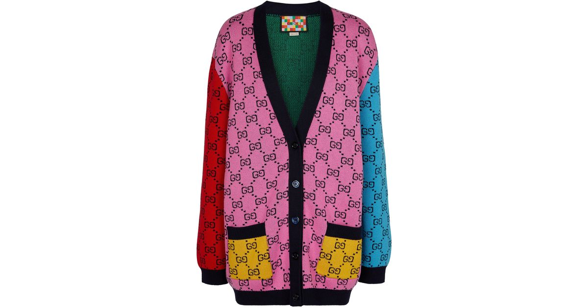 Gucci GG Multicolor Wool And Cotton Cardigan | Lyst