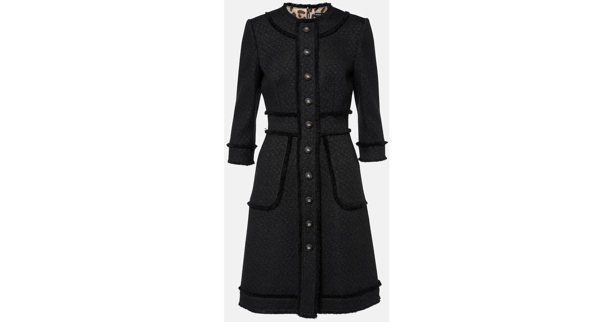 Dolce Gabbana Dg Wool-Blend Boucle Midi Dress in Black Lyst UK