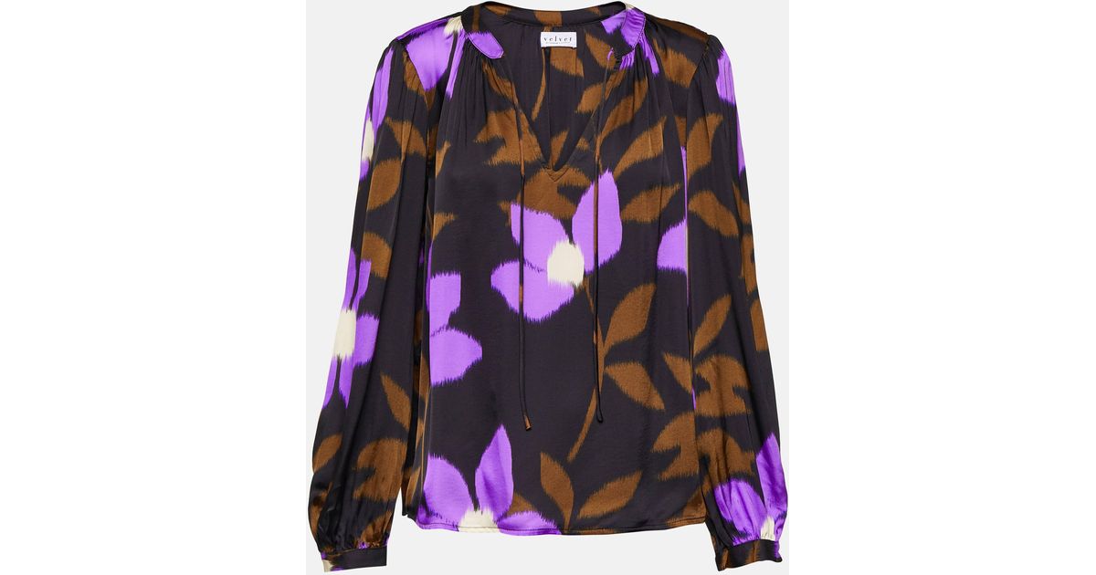 Velvet Isa Printed Satin Top in Purple