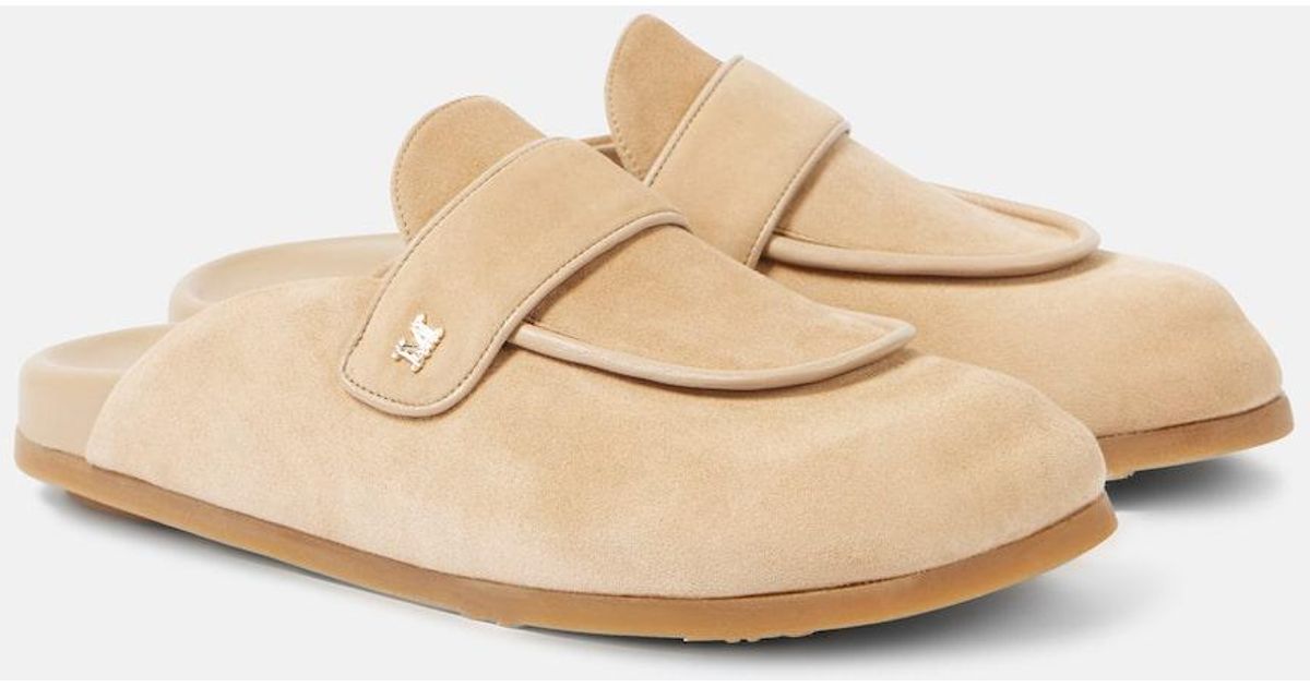 Max Mara Manly Suede Mules in Natural | Lyst