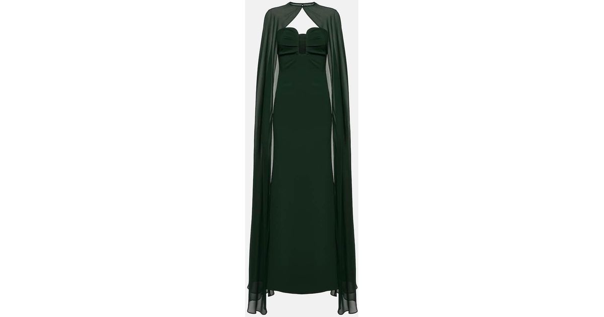 Roland Mouret Caped Strapless Satin Crepe Gown in Green | Lyst