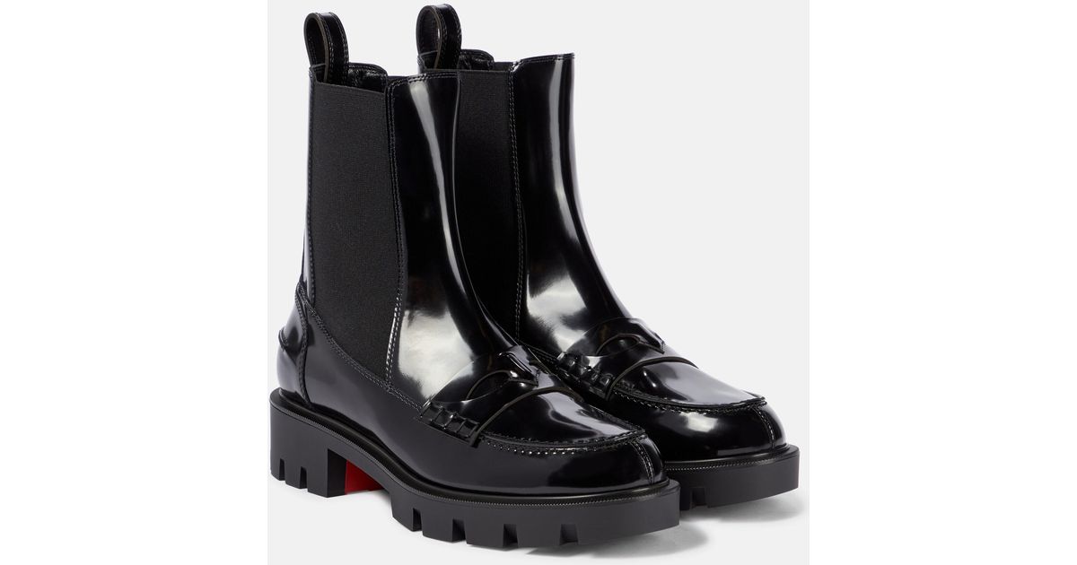 Christian Louboutin Montezu Leather Ankle Boots in Black | Lyst
