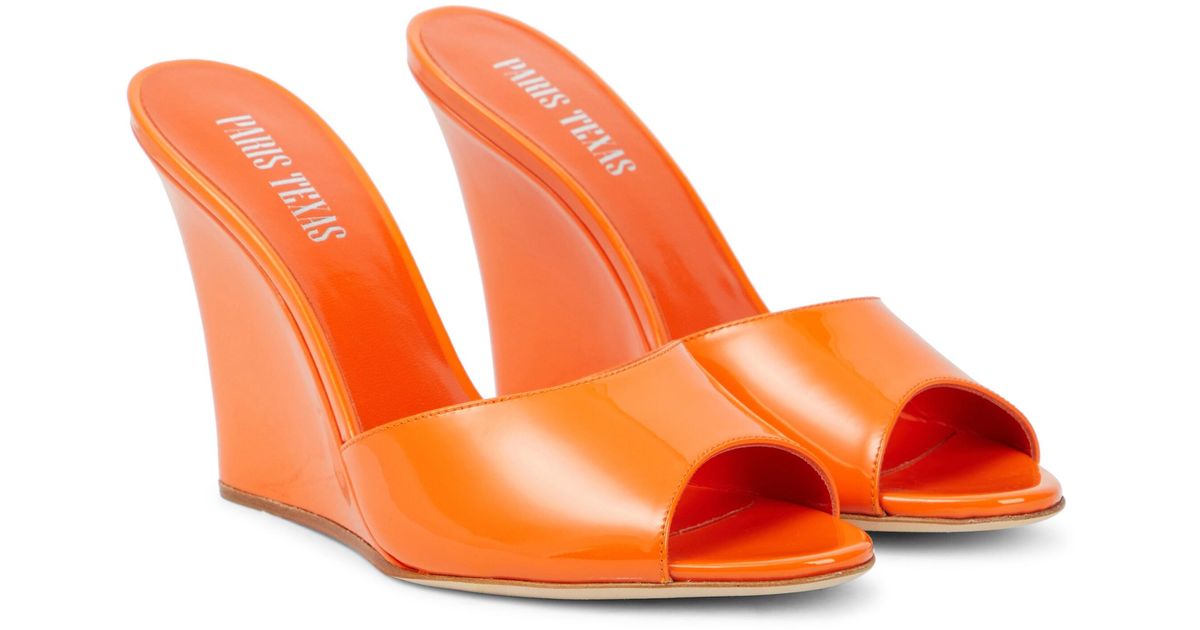 Paris Texas Wanda Patent Leather Wedge Sandals in Orange | Lyst UK