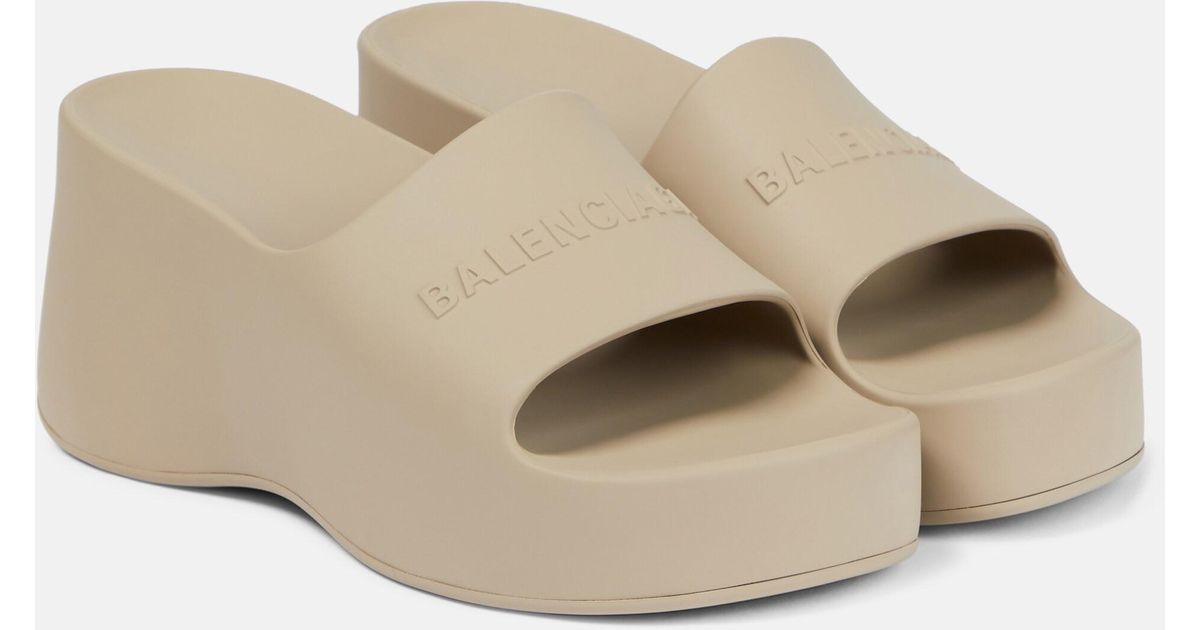 Balenciaga Logo Rubber Slides in Natural Lyst