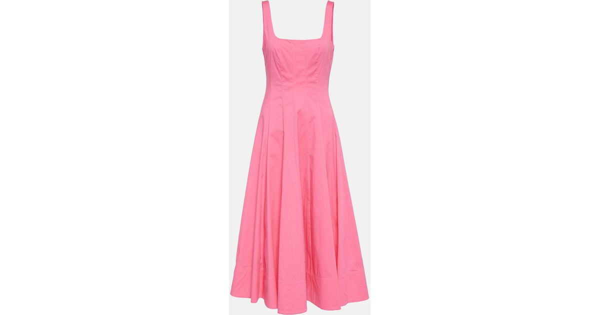 STAUD Wells Cotton Poplin Midi Dress in Pink | Lyst