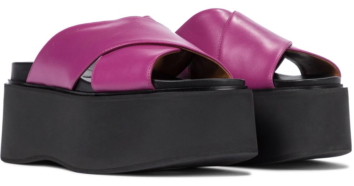 Marni Leather Platform Slides | Lyst