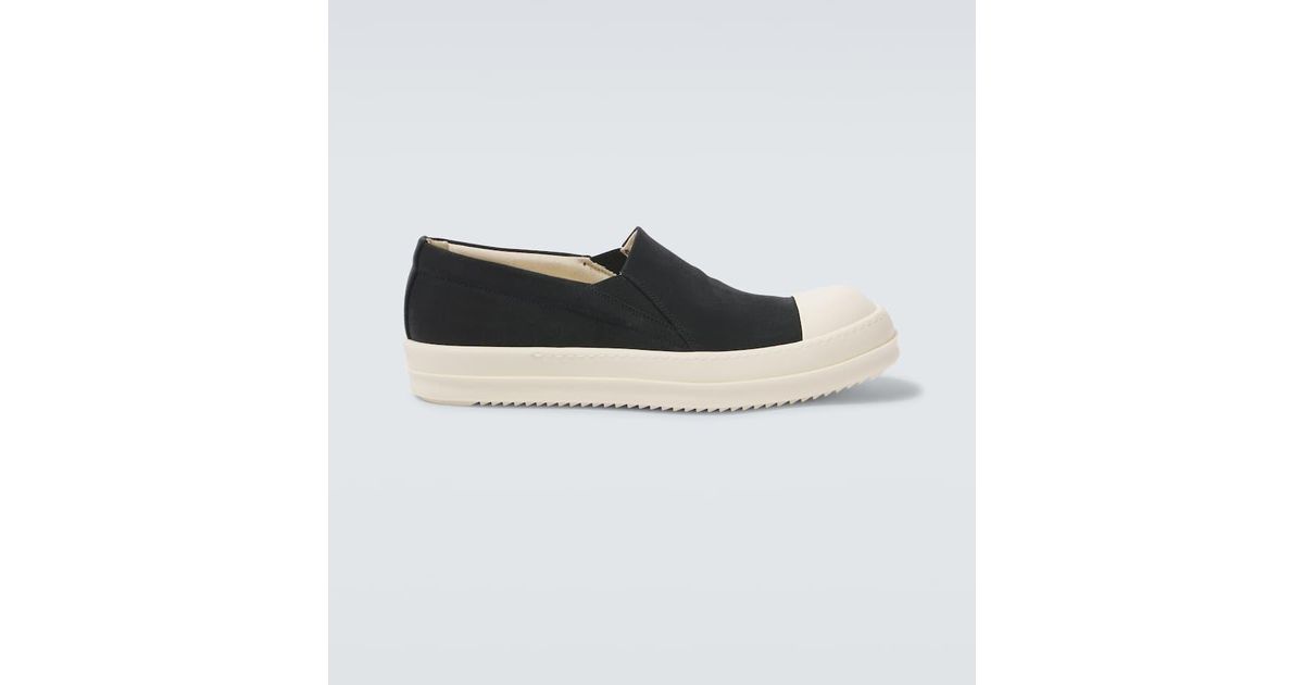 Rick Owens Boat Coated Denim Slip-On Shoes in Black for Men | Lyst