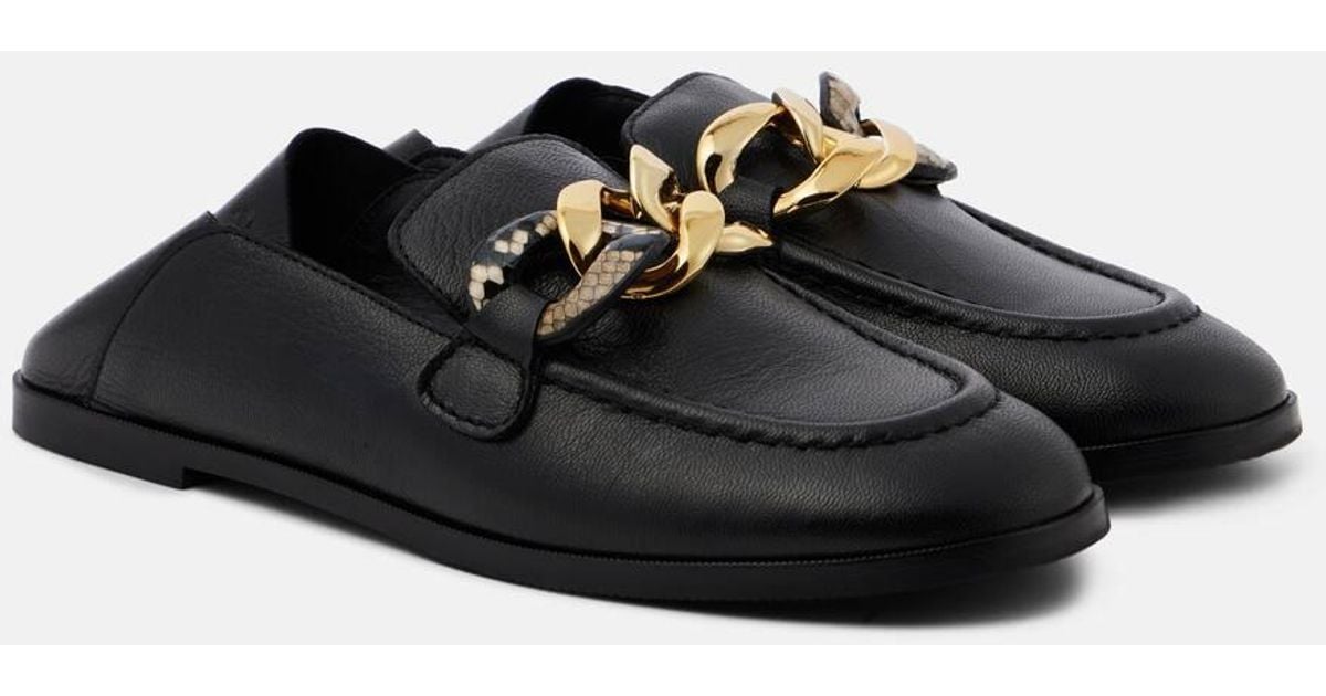 See By Chloé Chain Line Leather Loafers in Black | Lyst