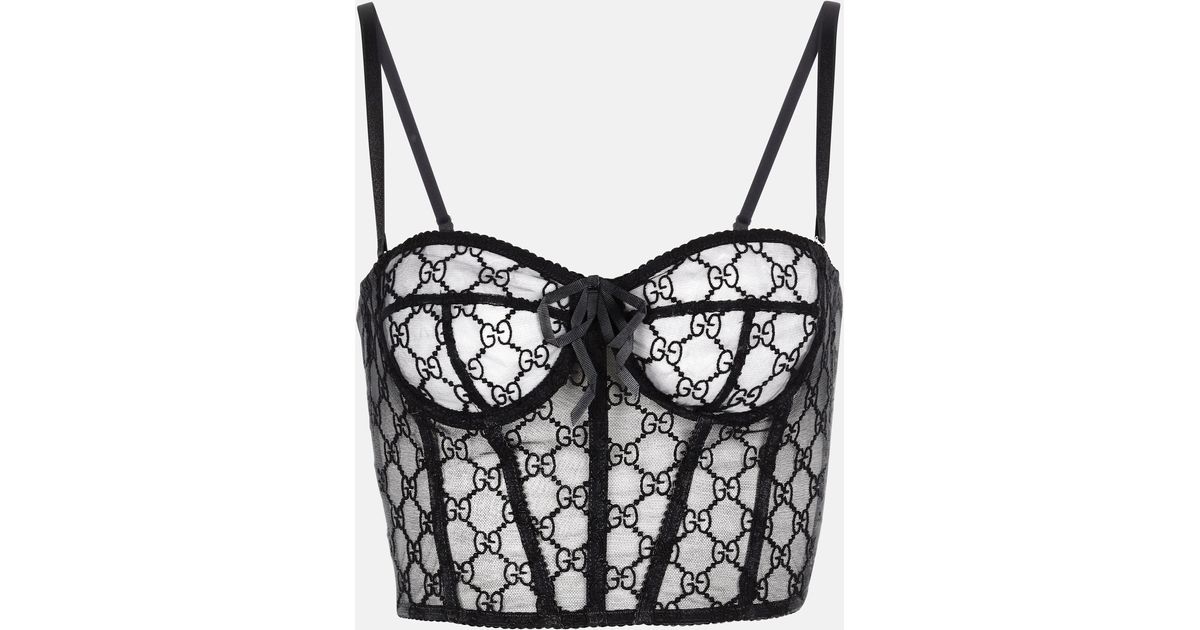 【GUCCI】GG Embroidered Tulle Bra Black Gucci Gg Embroidered Tulle Bra & Briefs Sets In Black | ModeSens