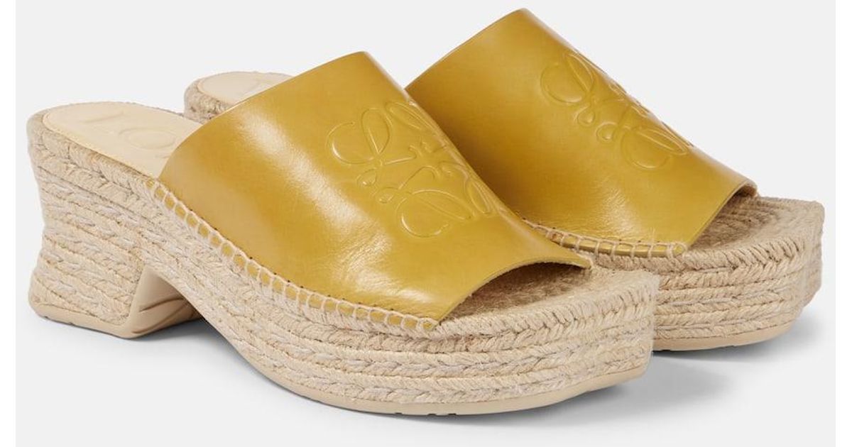 Loewe Petal Anagram Leather Espadrille Wedges in Yellow | Lyst