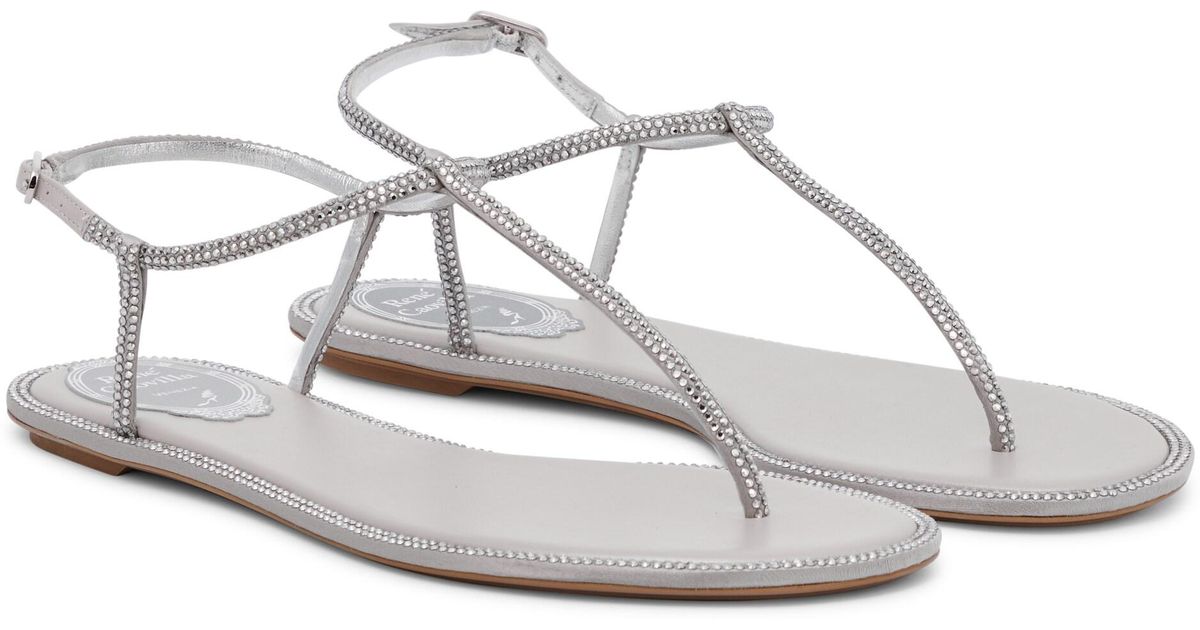 Rene Caovilla Satin Amalia Embellished Thong Sandals | Lyst