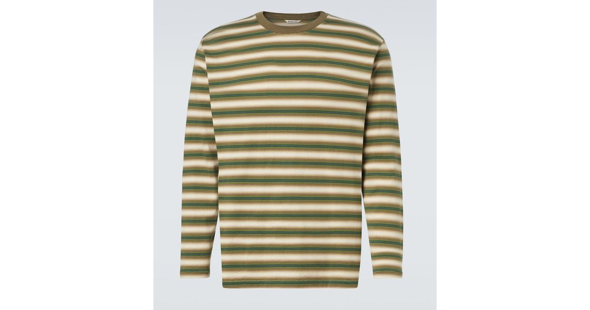 AURALEE Striped Cotton Jersey T-Shirt in Green for Men | Lyst