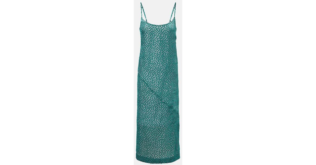 Dries Van Noten Polka-Dot Devore Slip Dress in Green | Lyst Australia Dries Van Noten Polka-Dot Devore Slip Dress in Green | Lyst Australia