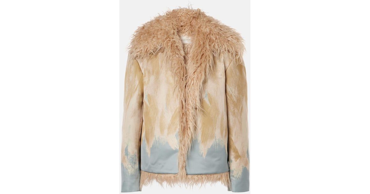 Dries Van Noten Printed Faux Fur-Trimmed Jacket in Natural | Lyst