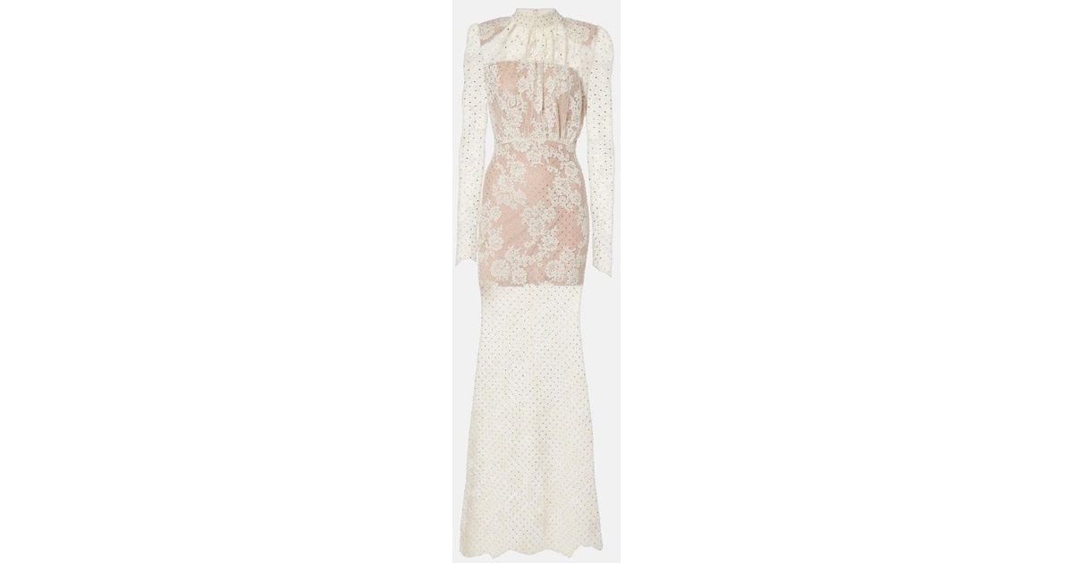 Self-Portrait Embellished Lace Maxi Dress in White | Lyst UK