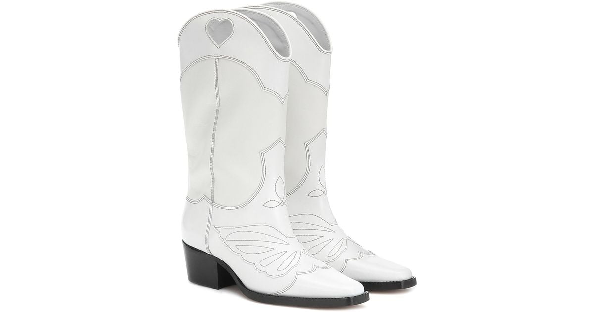 go shopping Oar collection Ganni Exclusive To Mytheresa – Leather Cowboy Boots in White | Lyst
