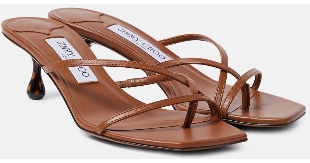 サンダル・ミュール JIMMY CHOO Brown Leather Etana Mules Jimmy Choo Etana 50 Leather Mules in Brown | Lyst