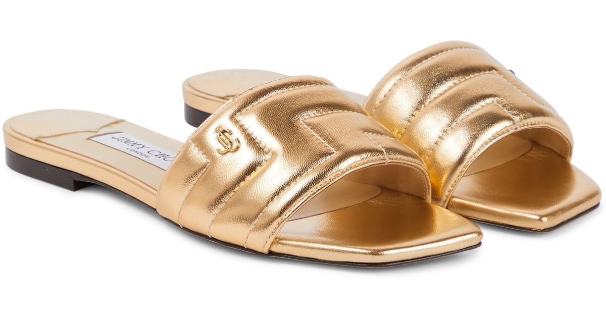 Jimmy Choo Themis Metallic Leather Slides | Lyst