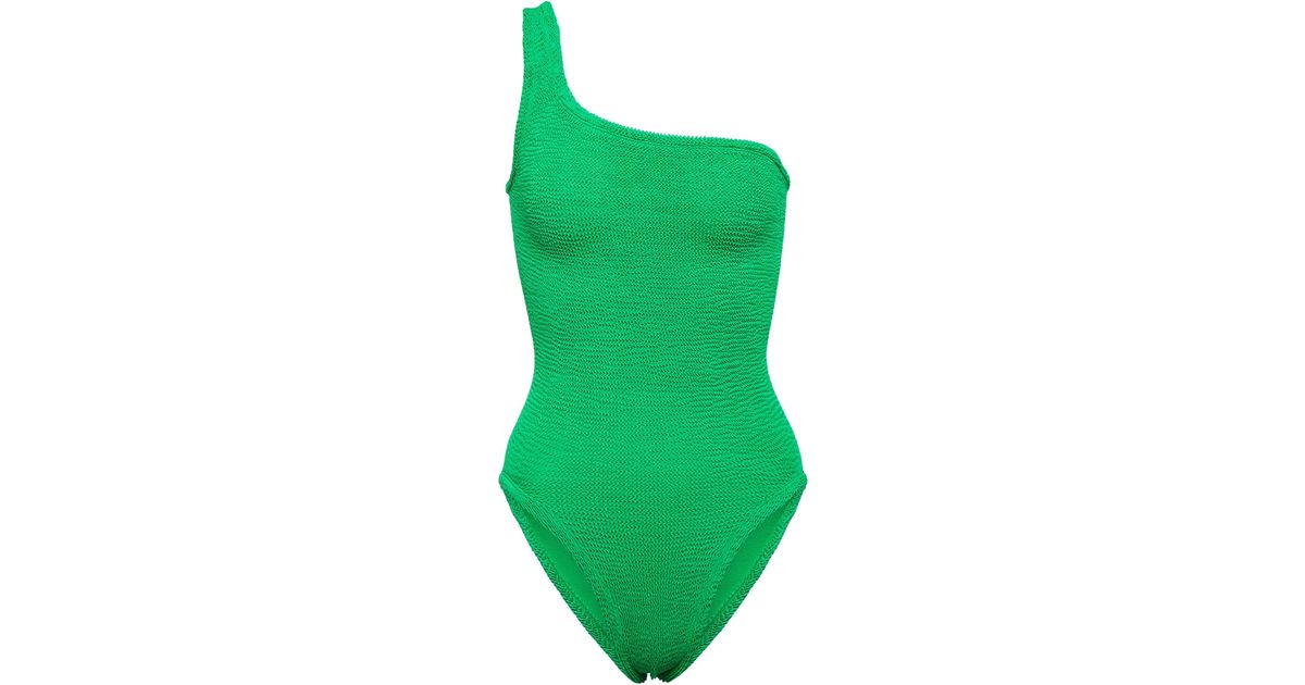 Hunza G Nancy One-shoulder Swimsuit in Green | Lyst