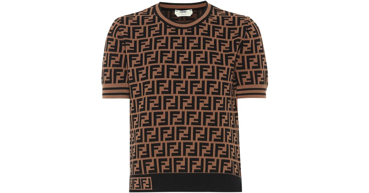 Fendi Synthetic Logo Knit T-shirt in Tobacco (Brown) - Lyst