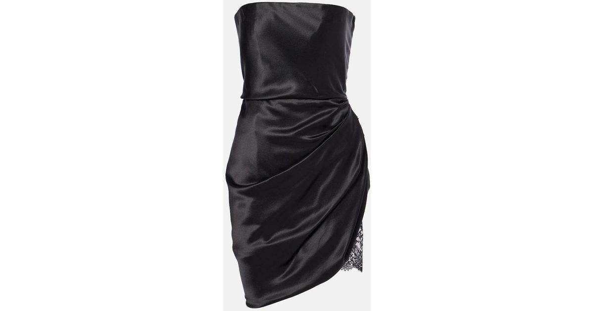 Saint Laurent Satin Mini Dress in Black | Lyst