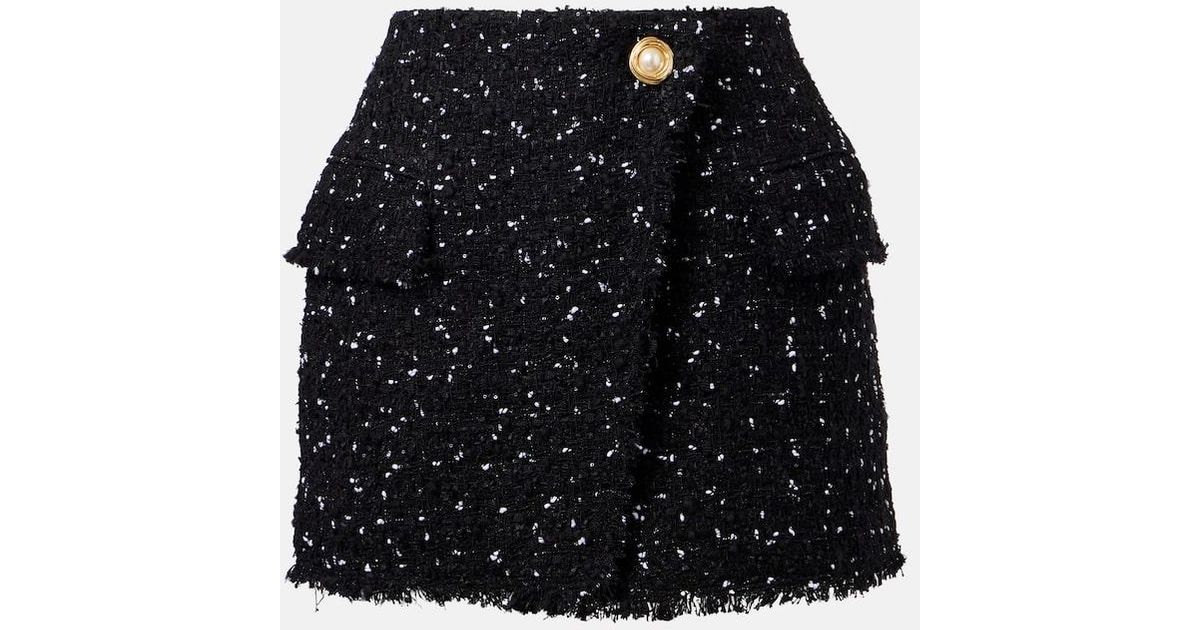 Balmain Polka-Dot Tweed Miniskirt in Black | Lyst