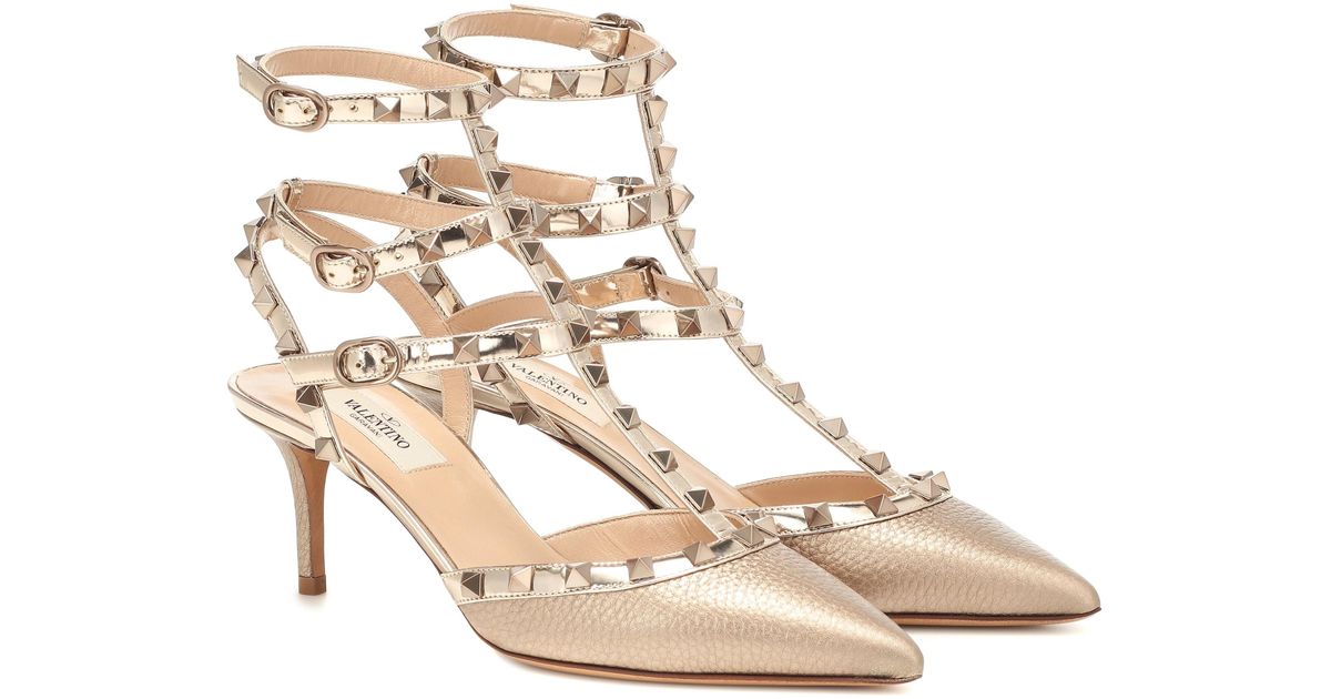 Valentino Rockstud Leather Pumps in Gold (Metallic) Lyst