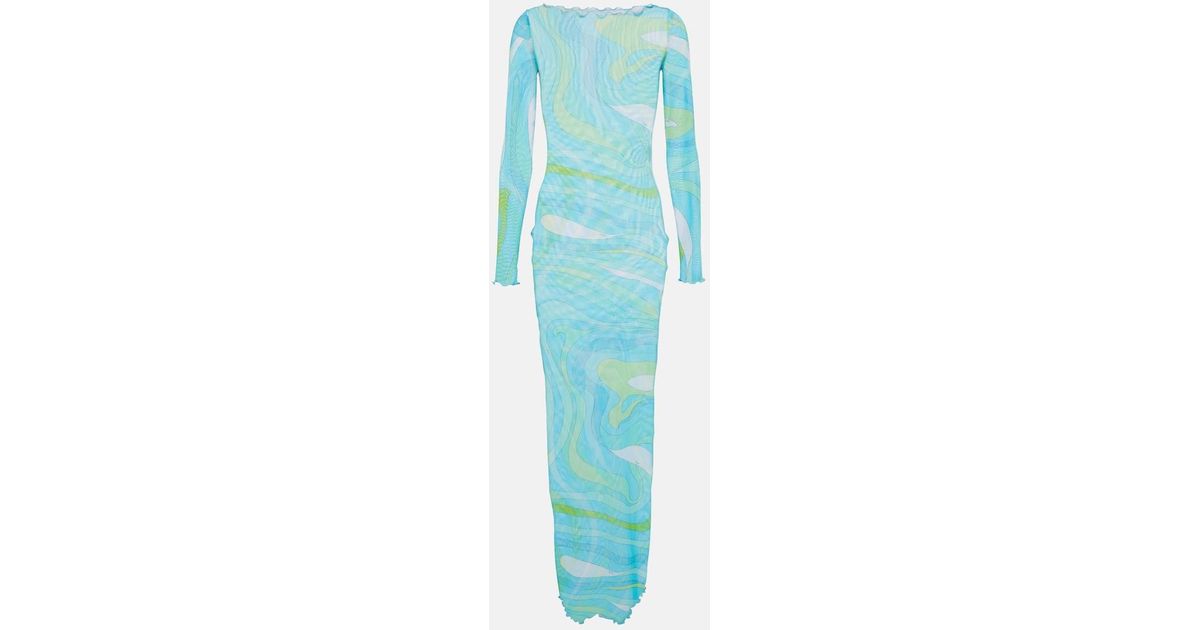knee length dresses for ladies Emilio Pucci Psychedelic Sheer Mesh Maxi Dress