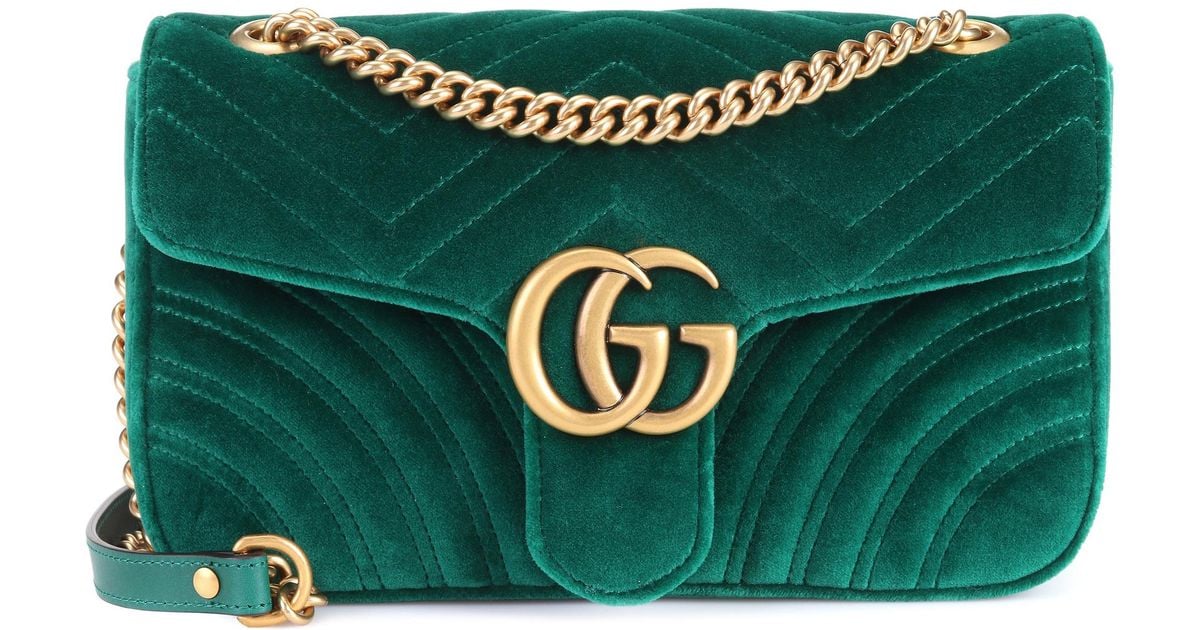 Gucci Gg Marmont Velvet Shoulder Bag in Green - Lyst