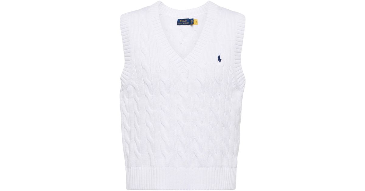 Polo Ralph Lauren Cableknit Cotton Sweater Vest in White Lyst